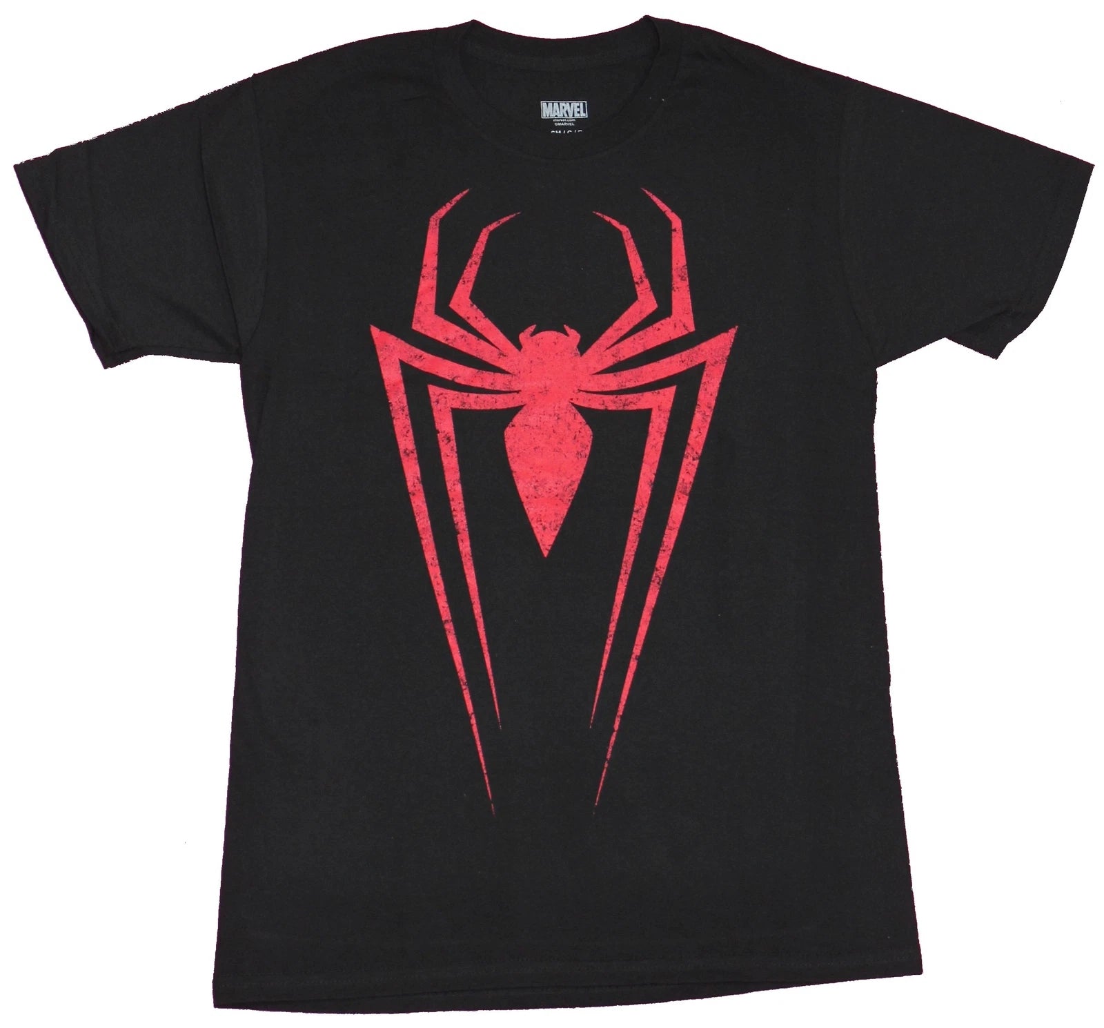 Spider-Man Adult New T-Shirt - Distressed Red Long-Legged Spider Logo
