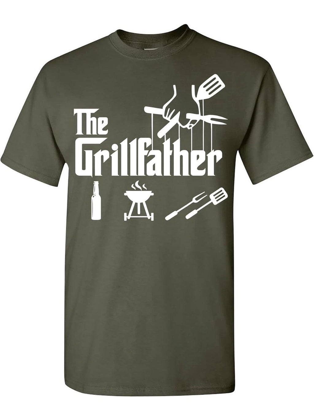 The Grillfather T Shirt BBQ Meat Grill Cooking Joke Tee Gifts for Dad Green XL
