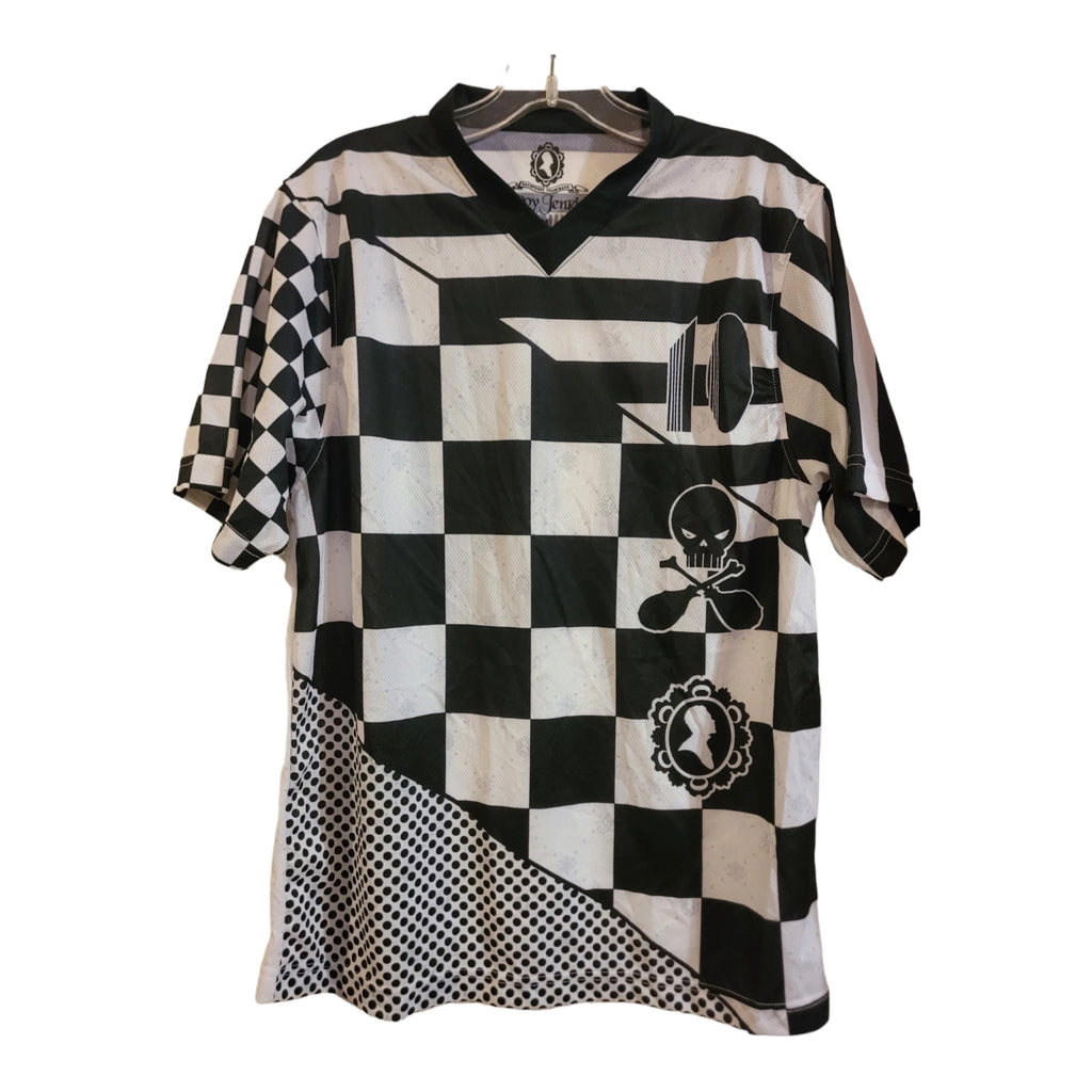 Vintage LEROY JENKINS Checkered Soccer Football Jersey M Black White tee