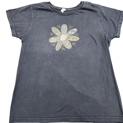 Alstyle Shirt Youth Small Black Yaga Flower Graphic Tee Paisley Boho Retro