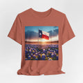 Unisex Jersey Short Sleeve Tee: Texas Flag w/ Bluebonnets
