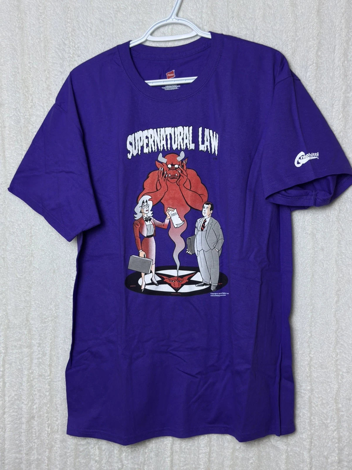 Y2K Supernatural Law Graphitti Designs Comic Graphic Tee Purple Hanes Shirt L