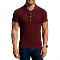 Men Short Sleeve Muscle Shirts Turn Down Collar Pure Color Striped Slim Fitting
