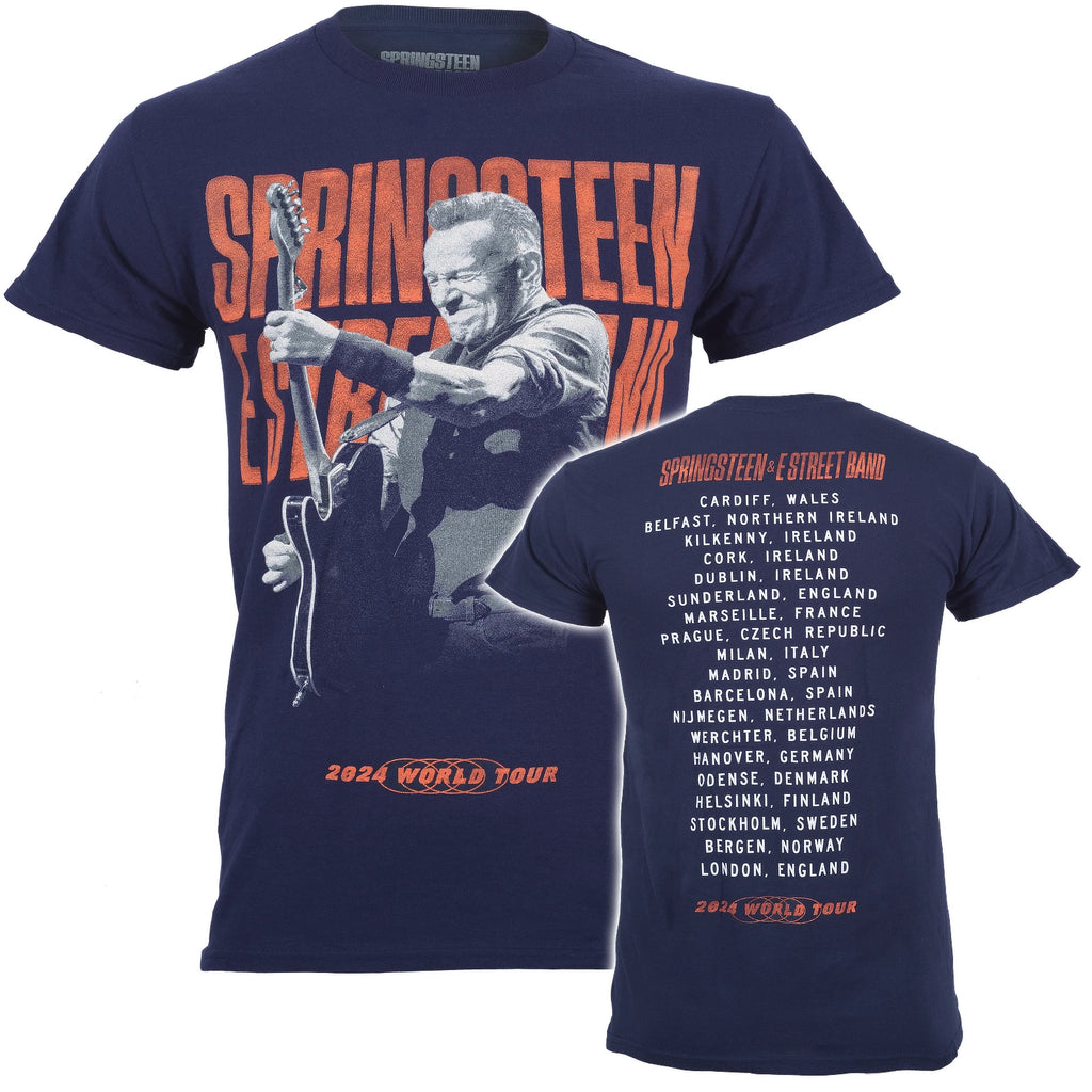 Official Bruce Springsteen T Shirt Guitar Photo Pose Tour 2024 New Blue S to 2XL