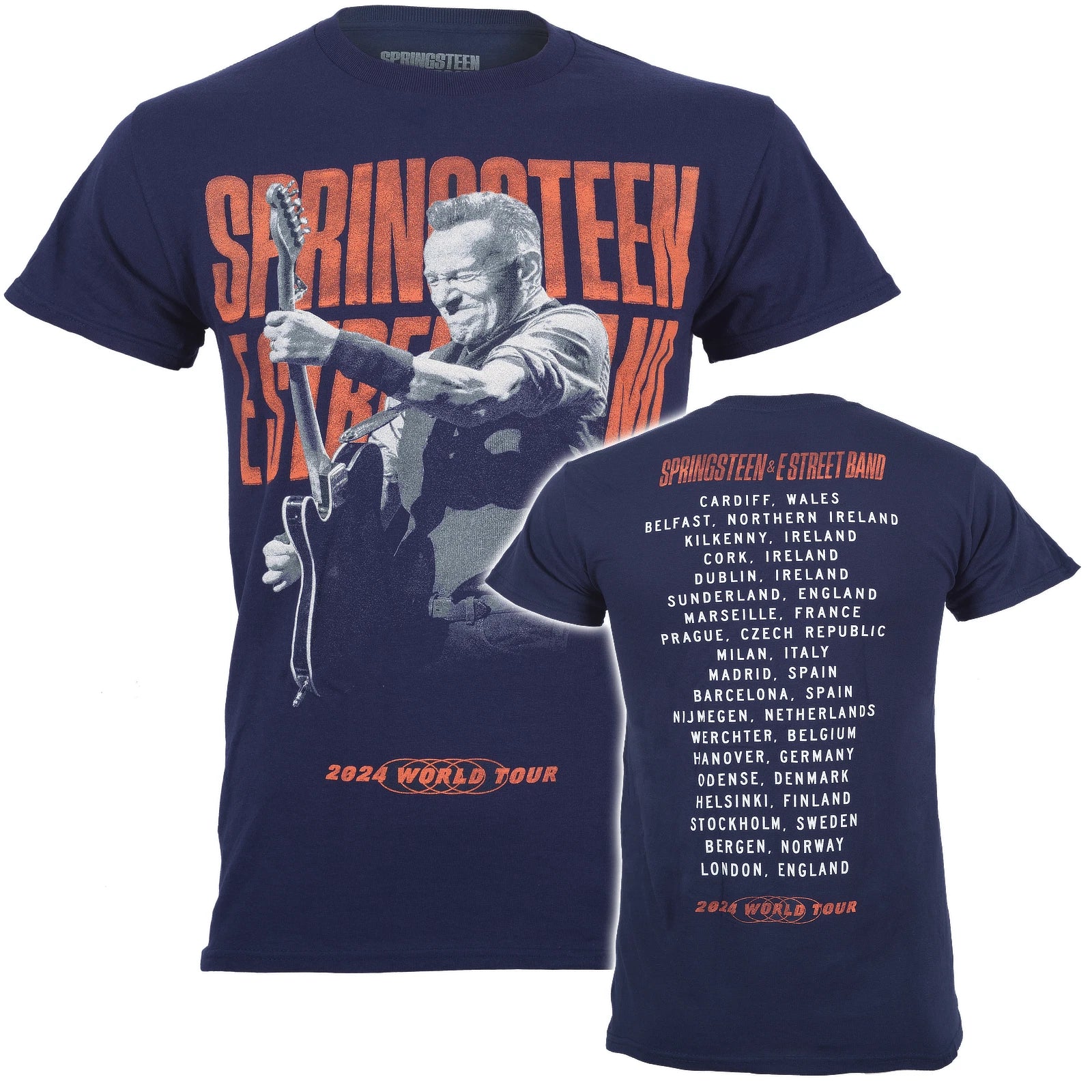 Official Bruce Springsteen T Shirt Guitar Photo Pose Tour 2024 New Blue S to 2XL