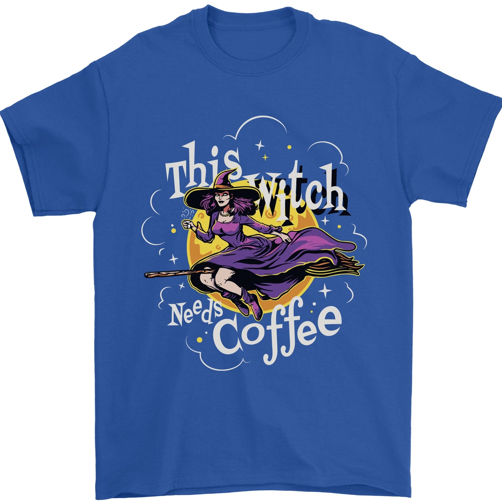 This Witch Needs Coffee Funny Halloween Mens T-Shirt 100% Cotton
