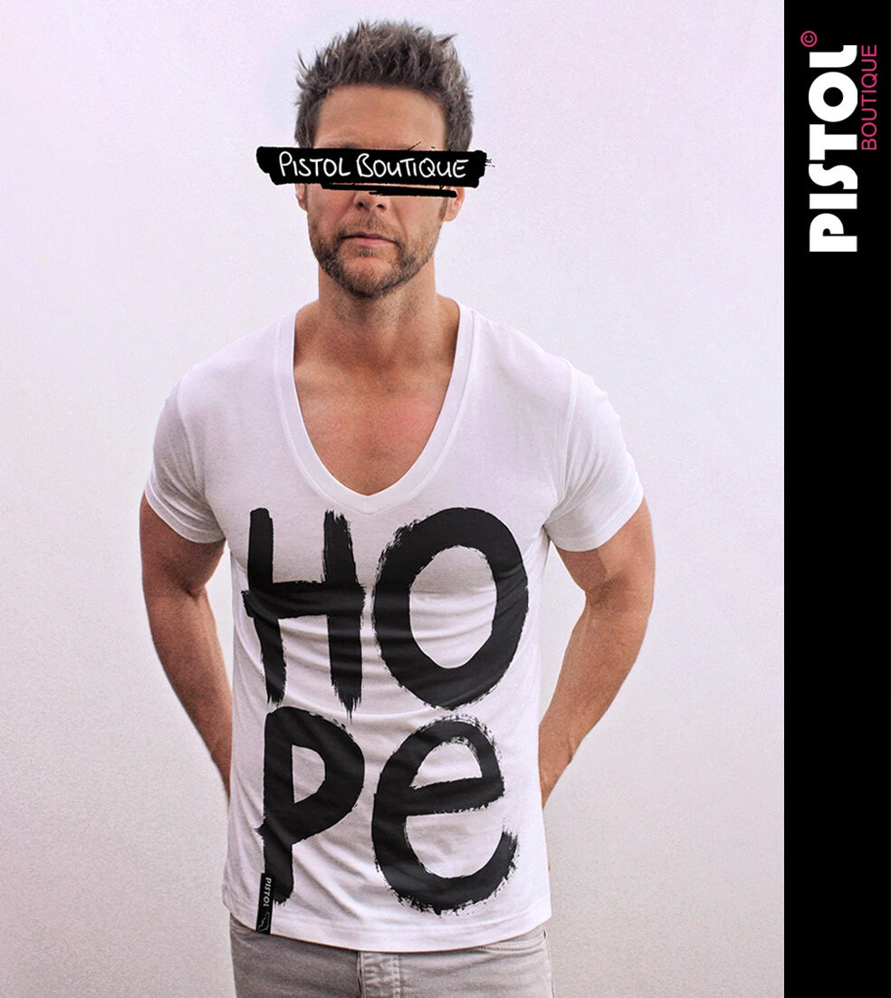 Pistol Boutique Men's Fitted White Deep V neck HOPE PAINT GRAFFITI T-shirt
