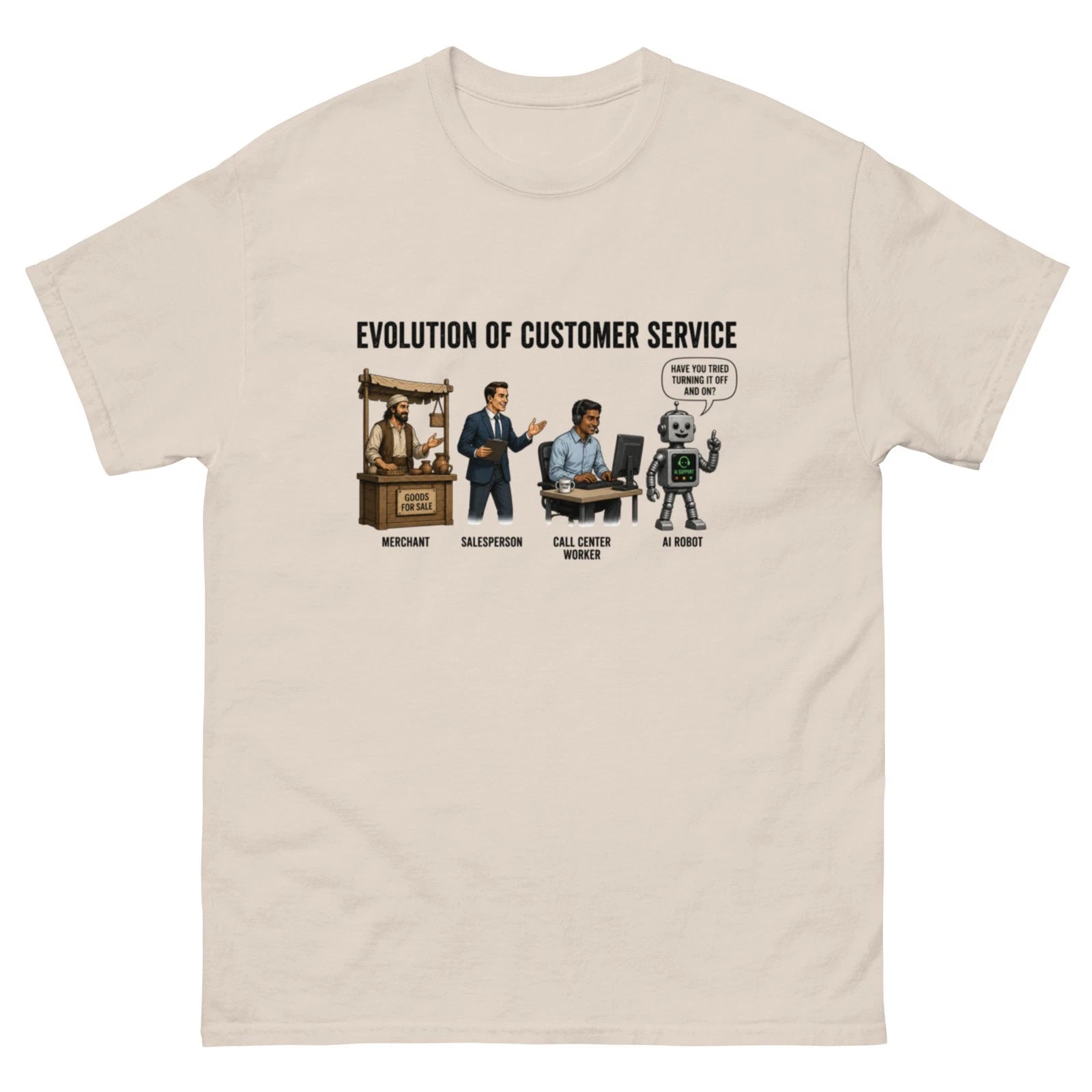 Evolution of Customer Service AI Robot Funny Tech T-Shirt Office Humor Tee