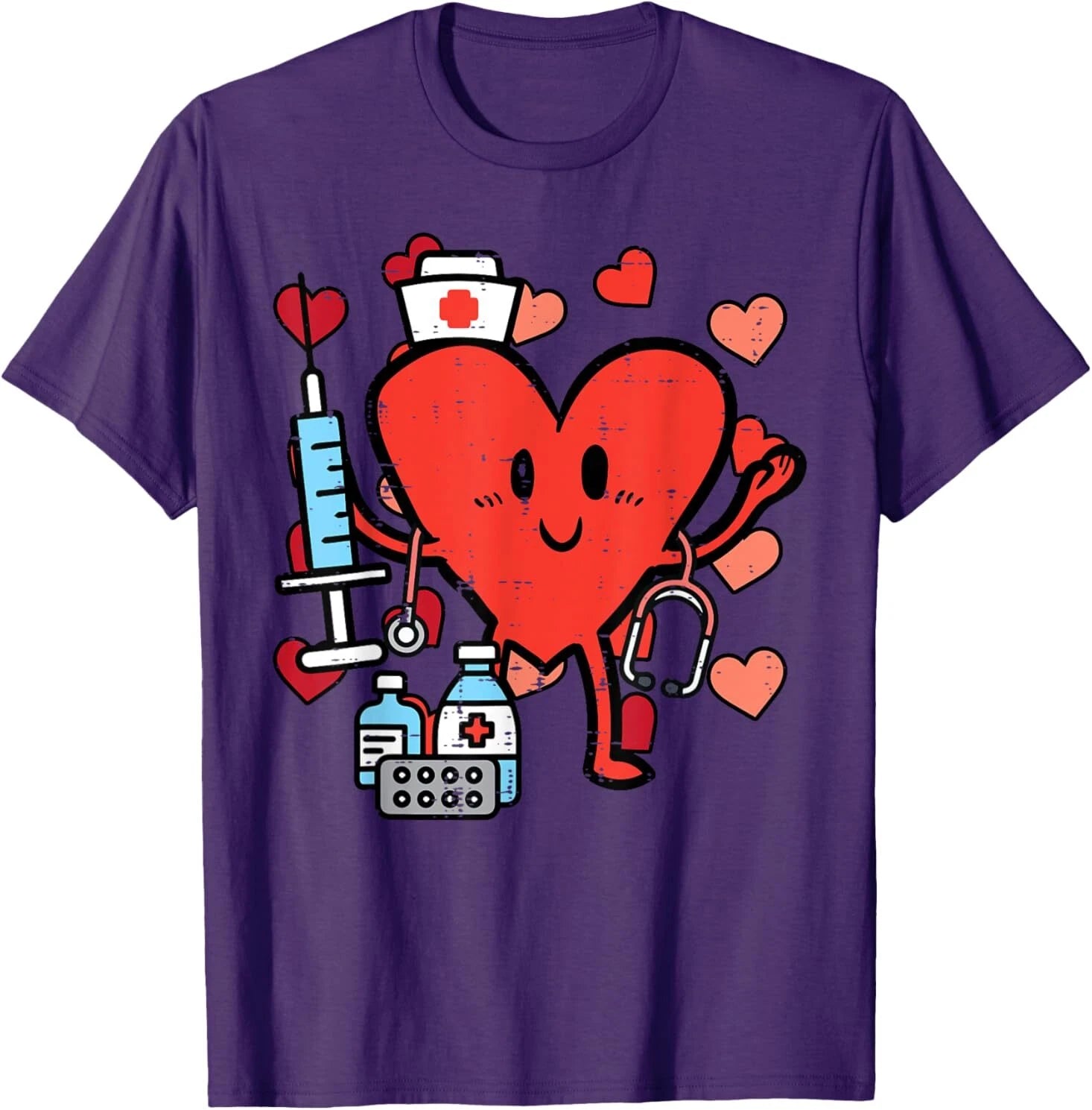 Valentines Day Nurse Heart Funny Nursing Scrub Top RN Women T-Shirt