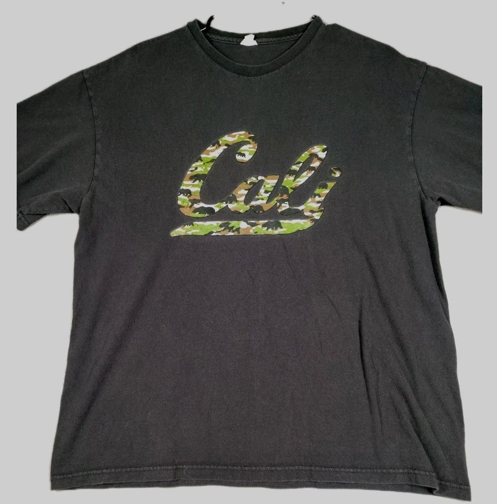 Cali Mens Large Y2K Camo Black T Shirt Delta Heavyweight Tag Vtg Short Sleeve
