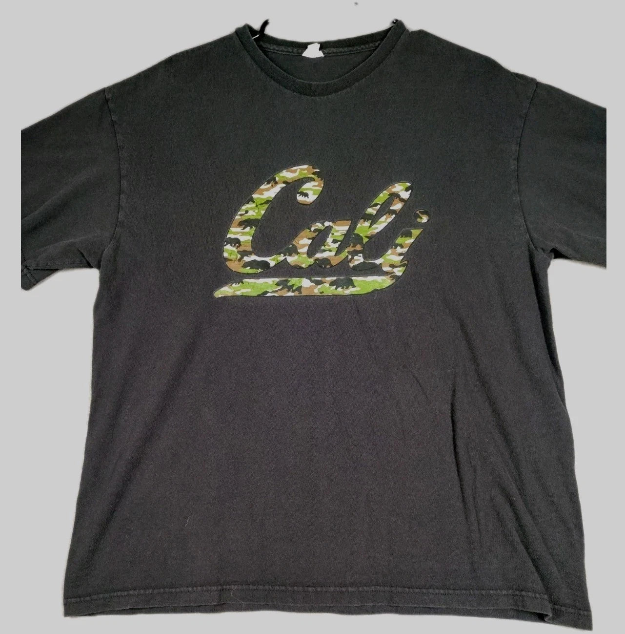 Cali Mens Large Y2K Camo Black T Shirt Delta Heavyweight Tag Vtg Short Sleeve