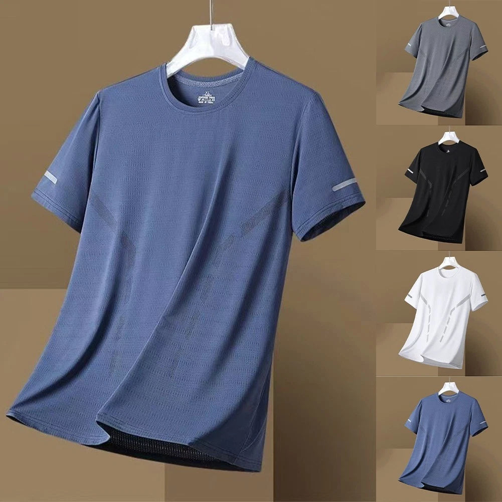 Men's Loose Ice Silk T Shirt Short Sleeve Quick Dry Sports Top for Daily Wear