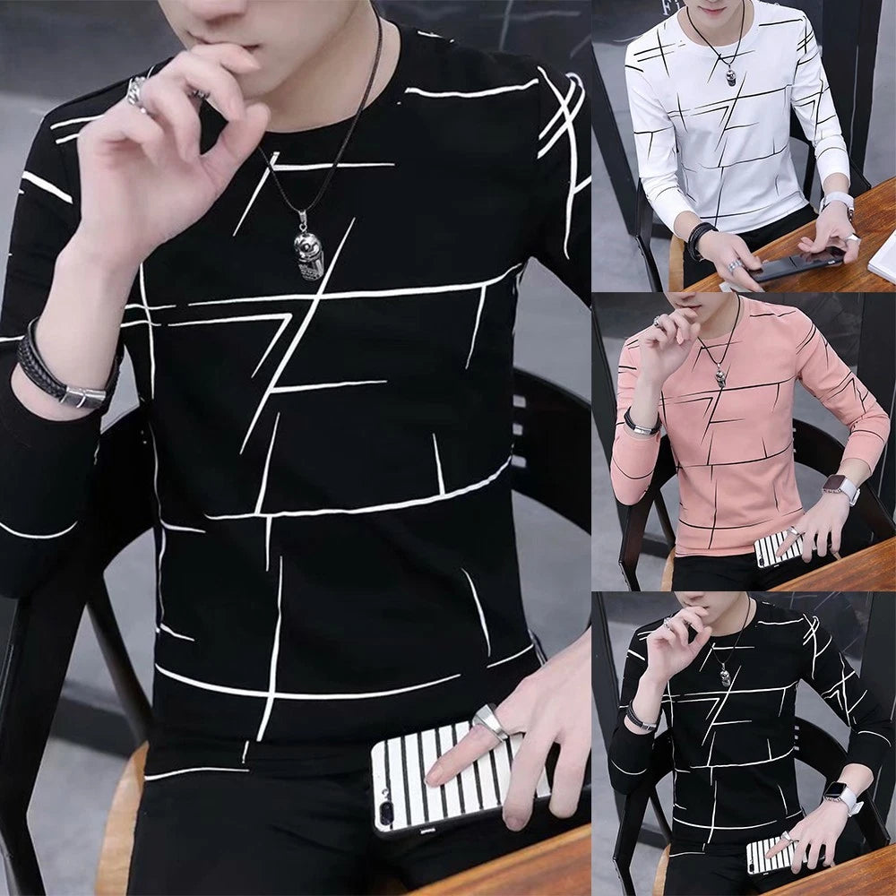 Men T-Shirt Blouse Muscle Top Slim Fit Spring Clothing T Print Teenager