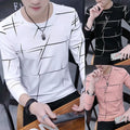 Mens Crew  Neck Print T-shirt Blouse Pullover Long Sleeve Slim Fit Muscle Top.