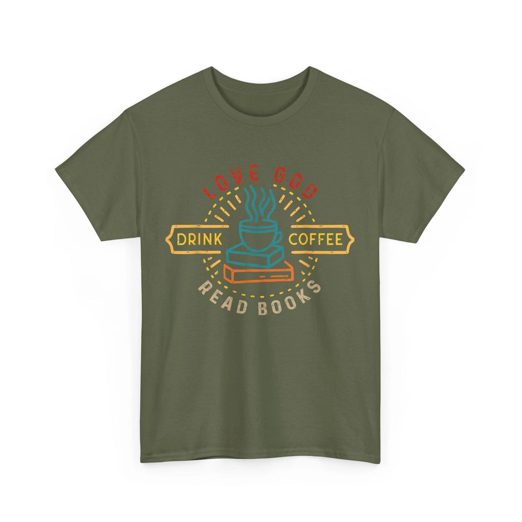 Love God Drink Coffee Read Books Lovers Women Men Vintage Shirt