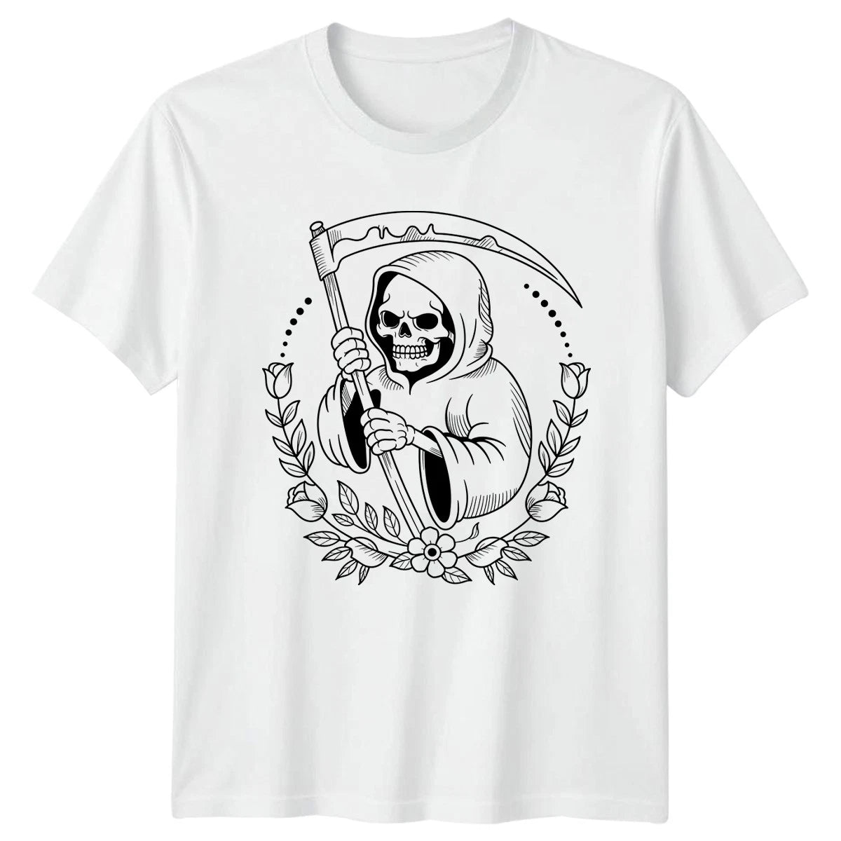 Grim Reaper Floral Goth T-Shirt Dark Art Gothic Birthday Gift For Him And Her