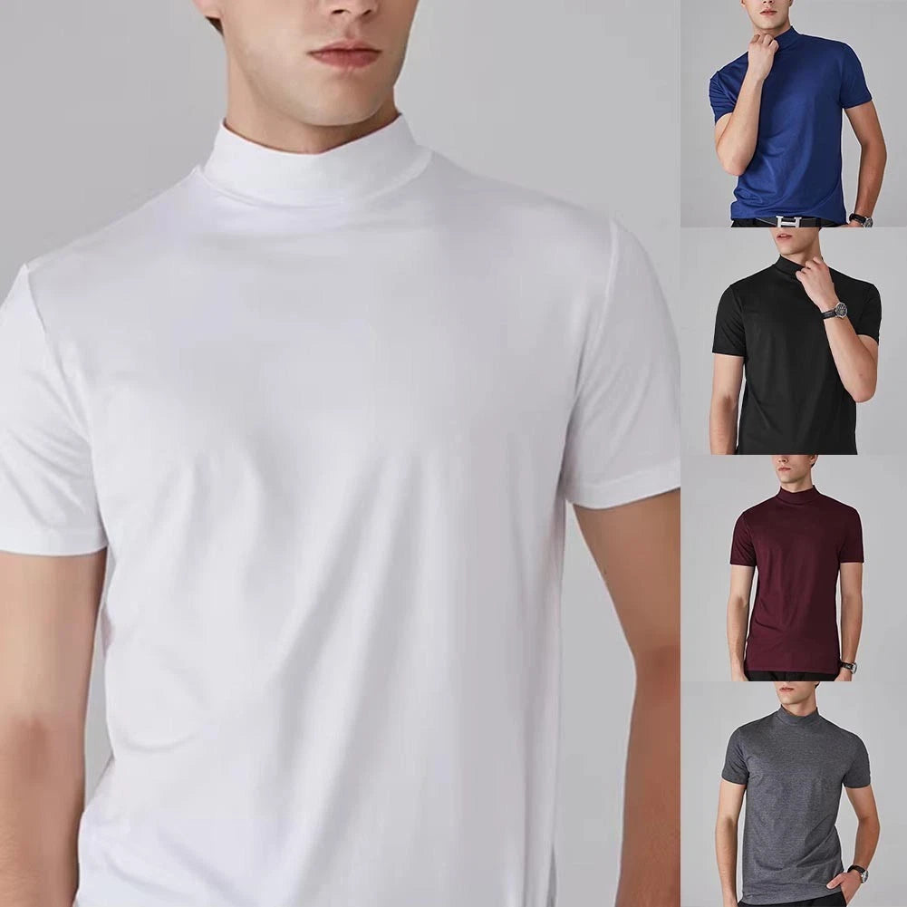 Breathable Top Mens Slim Fit Tee Half High Neck Slim Fit Regular Length