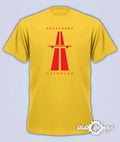 KRAFTWERK Tribute   AUTOBAHN RETRO TECHNO Mens T-Shirt Yellow Red