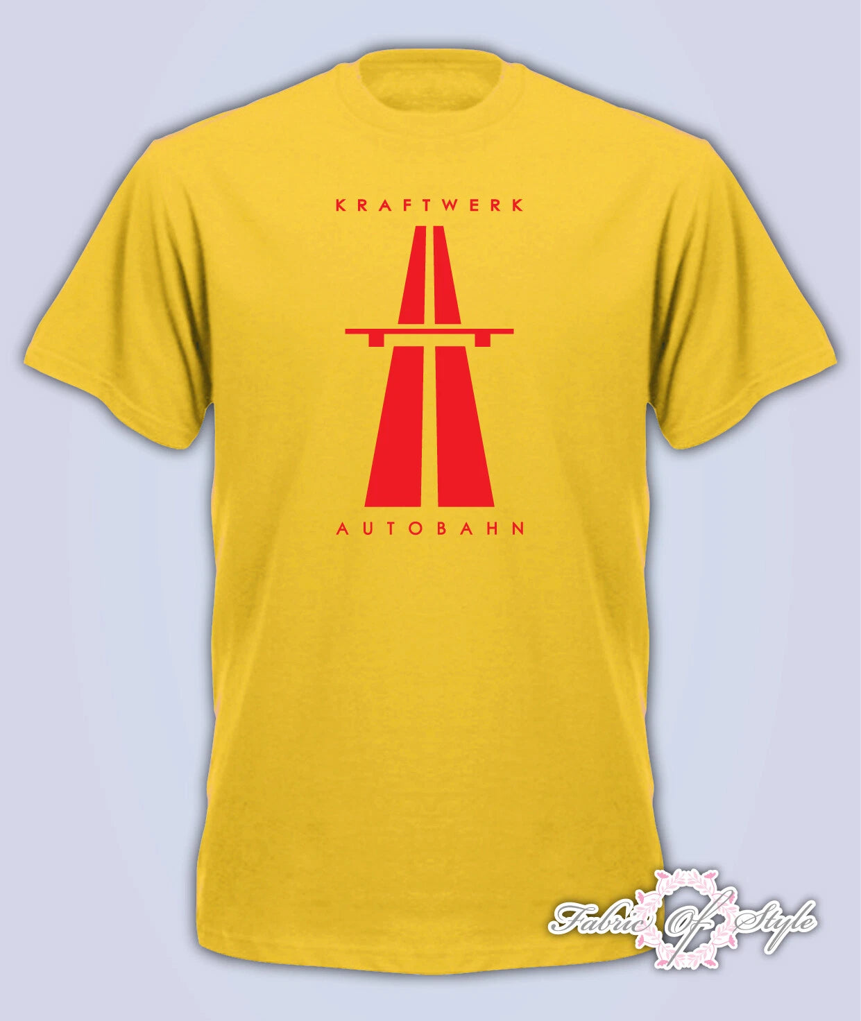 KRAFTWERK Tribute   AUTOBAHN RETRO TECHNO Mens T-Shirt Yellow Red