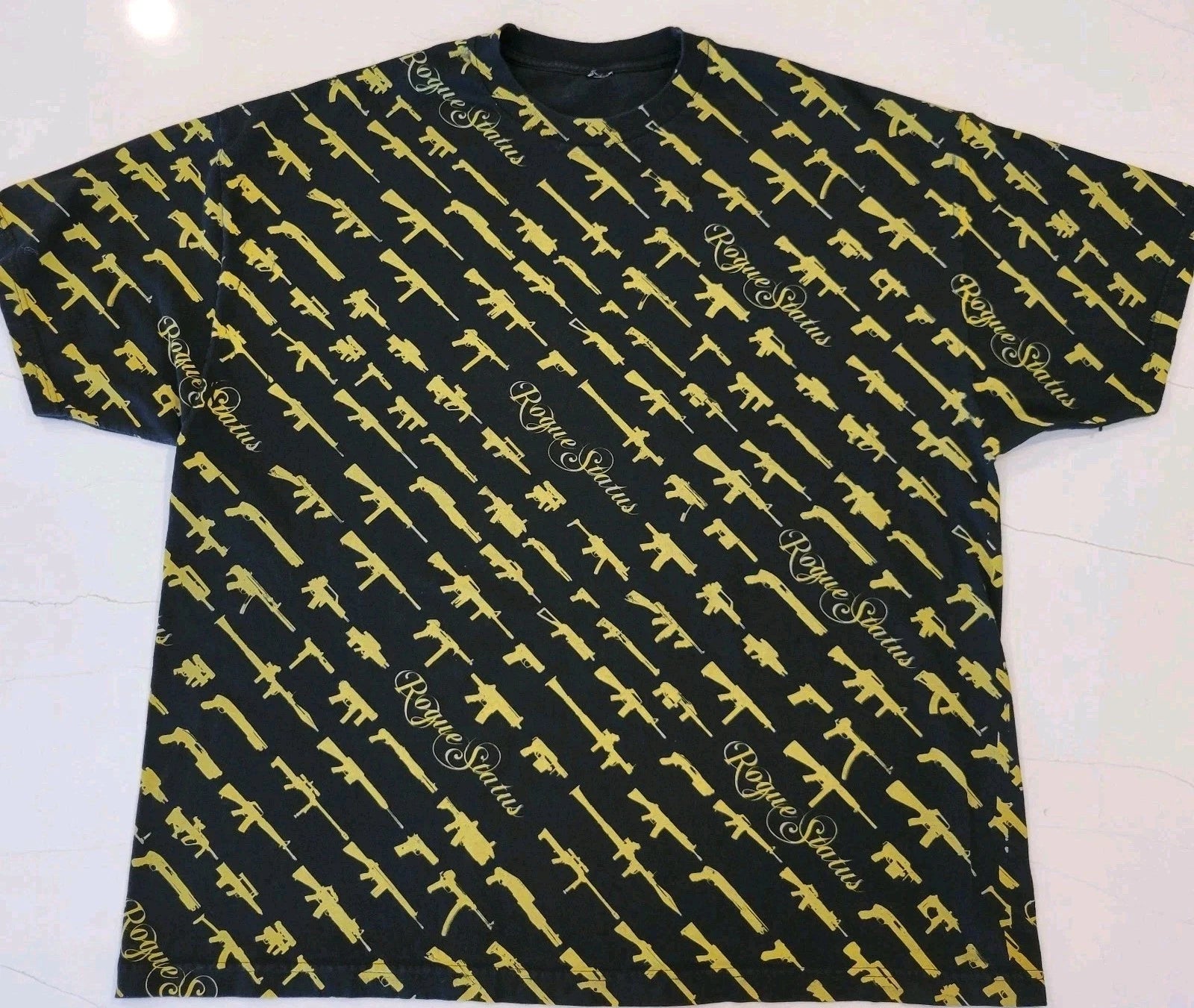 Rare Rogue Status Gun Show Yellow On Black All Over Print T shirt Size 3XL Y2K