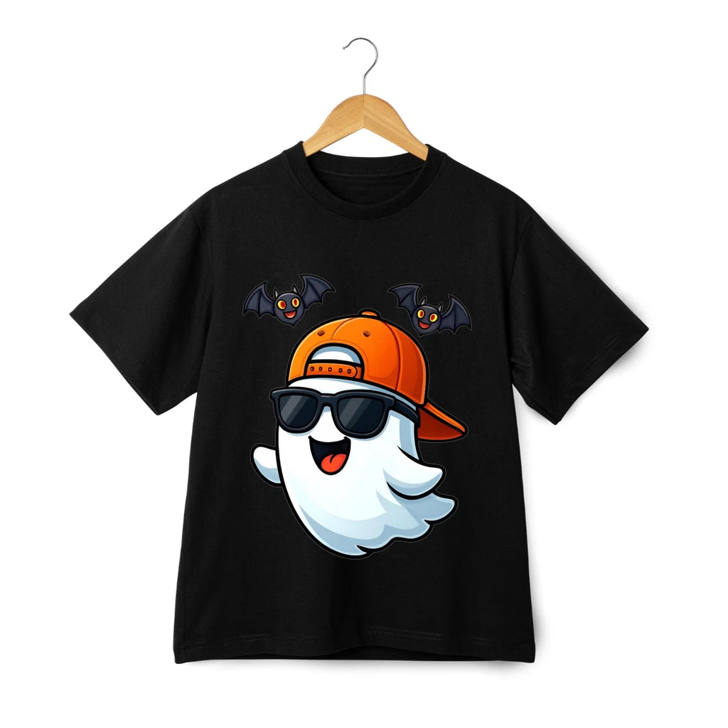 Cool Ghost Halloween T-Shirt - Cartoon Bat Graphic Tee Spooky Streetwear