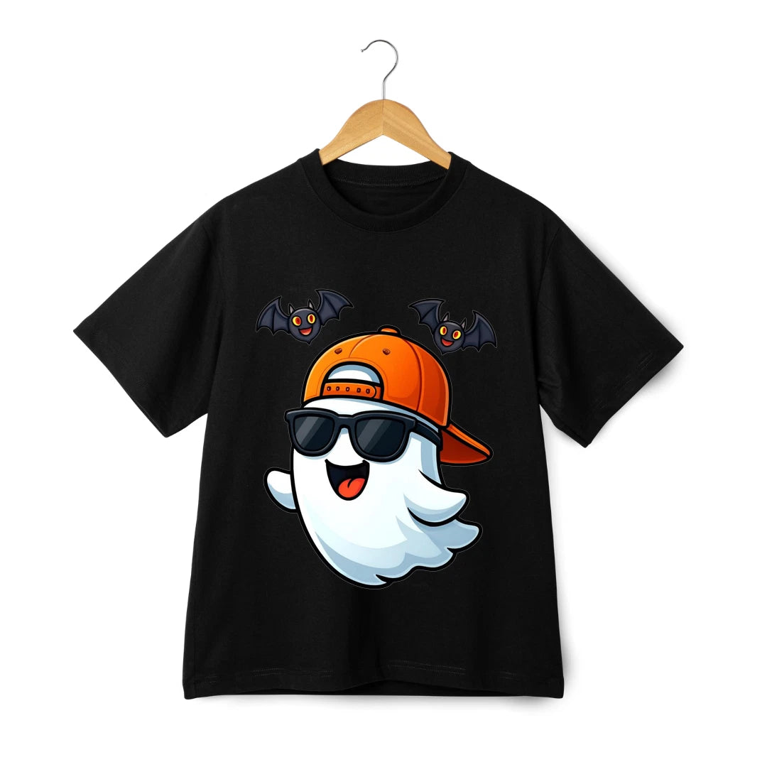 Cool Ghost Halloween T-Shirt - Cartoon Bat Graphic Tee Spooky Streetwear