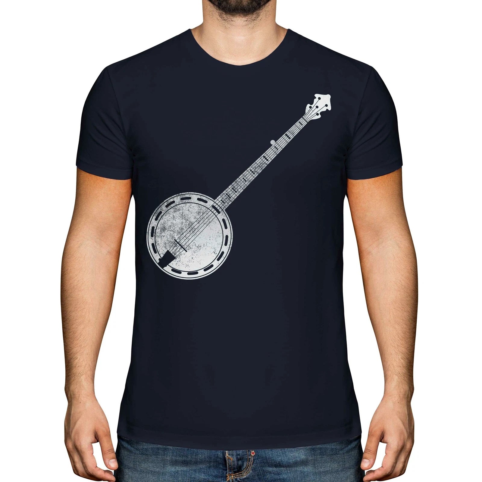 BANJO DISTRESSED PRINT MENS T-SHIRT VINTAGE STYLE TOP PLAYER MUSICIAN GIFT