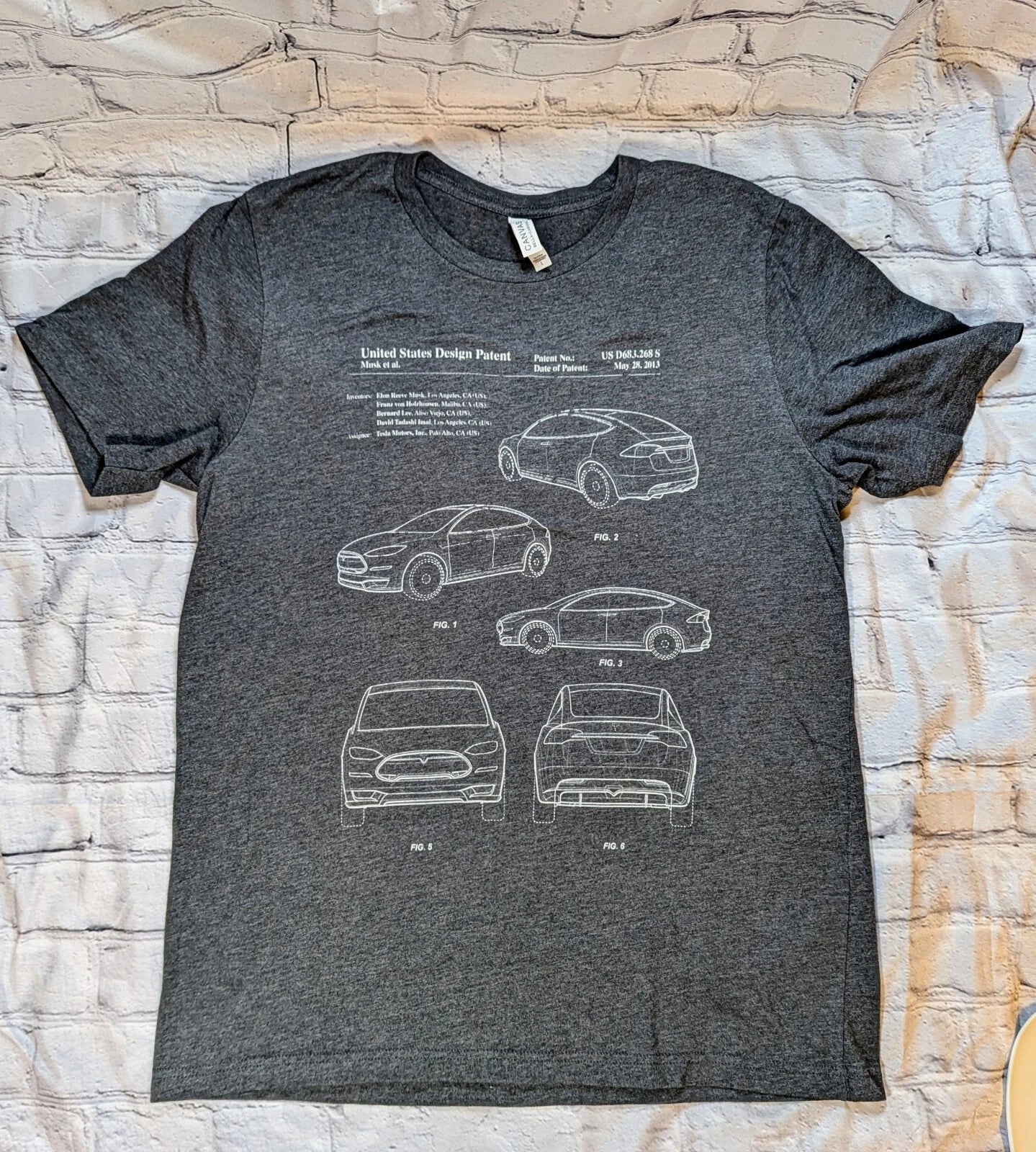 Tesla Model X Unisex T-Shirt  Blueprint EV Car Minimalist Large Fitted