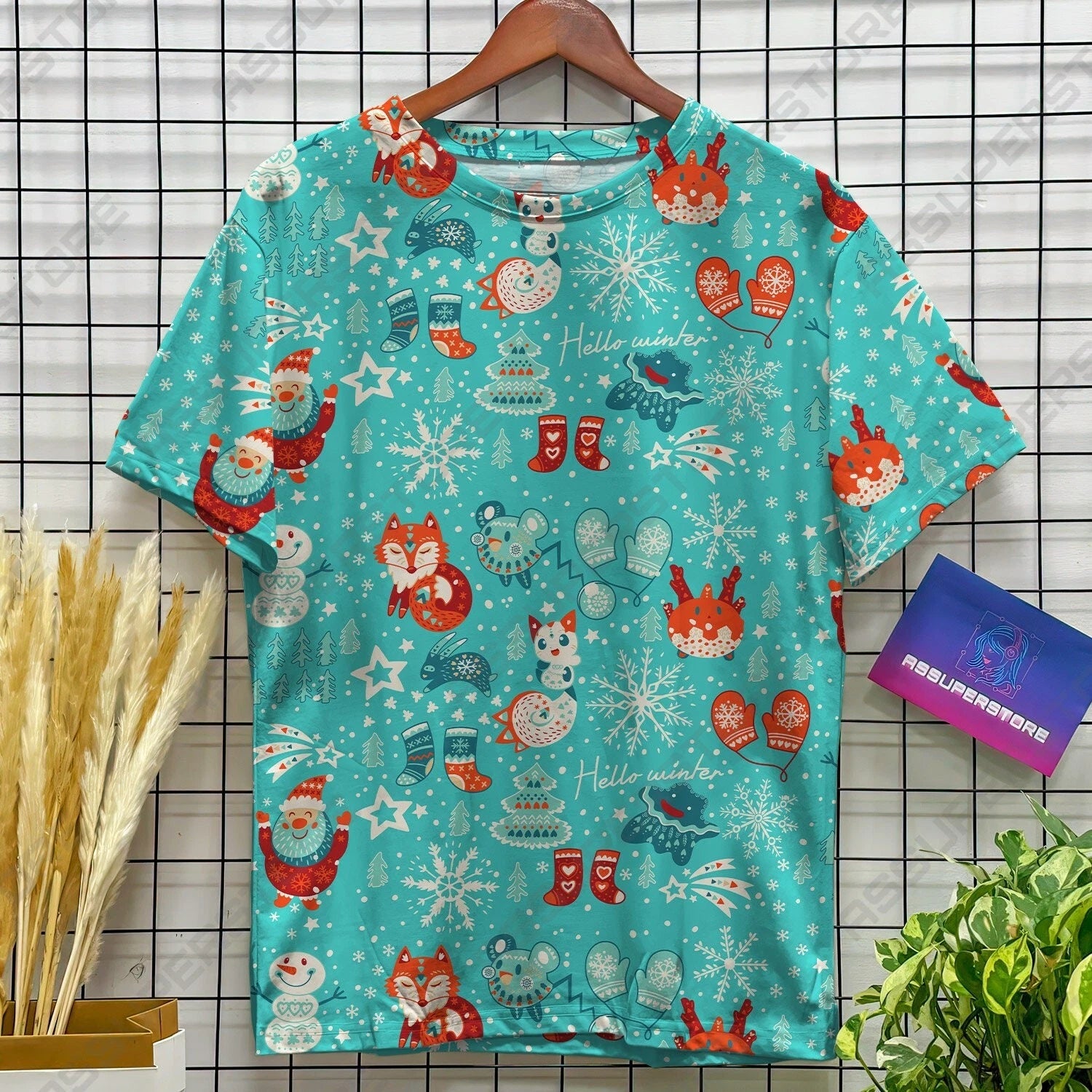 Corsola Santa Claus Blue Tshirt, Tree Christmas Kawaii Tshirt,  Anime Design Tsh