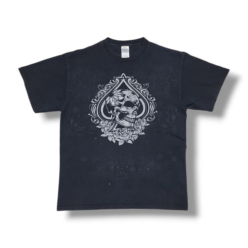 Vintage Skull Spade Graphic Print Black Delta Pro Y2K T-Shirt Men's Large