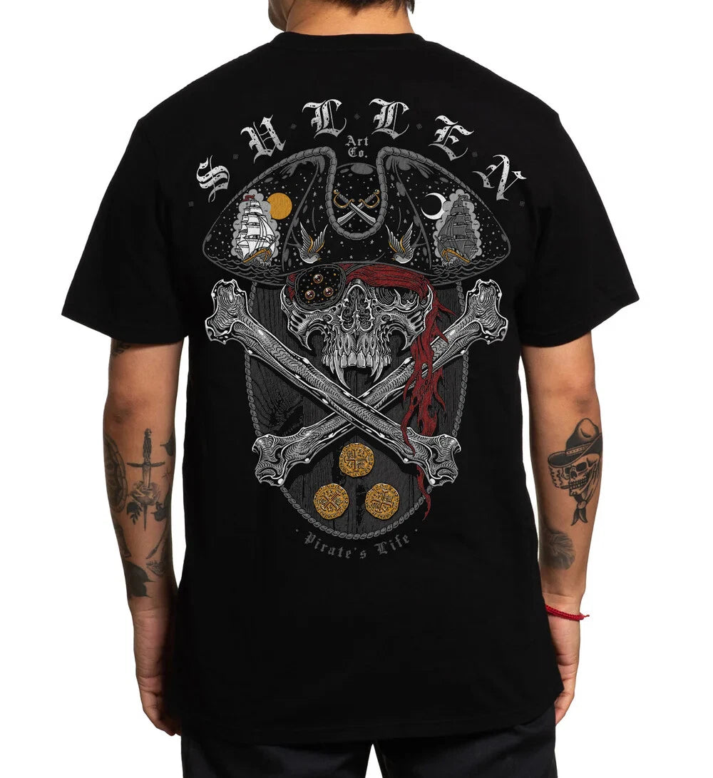 Sullen Pin Up Street Life Rock Gothic Americana Tattoo Art Mens Tee PIRATE BADGE