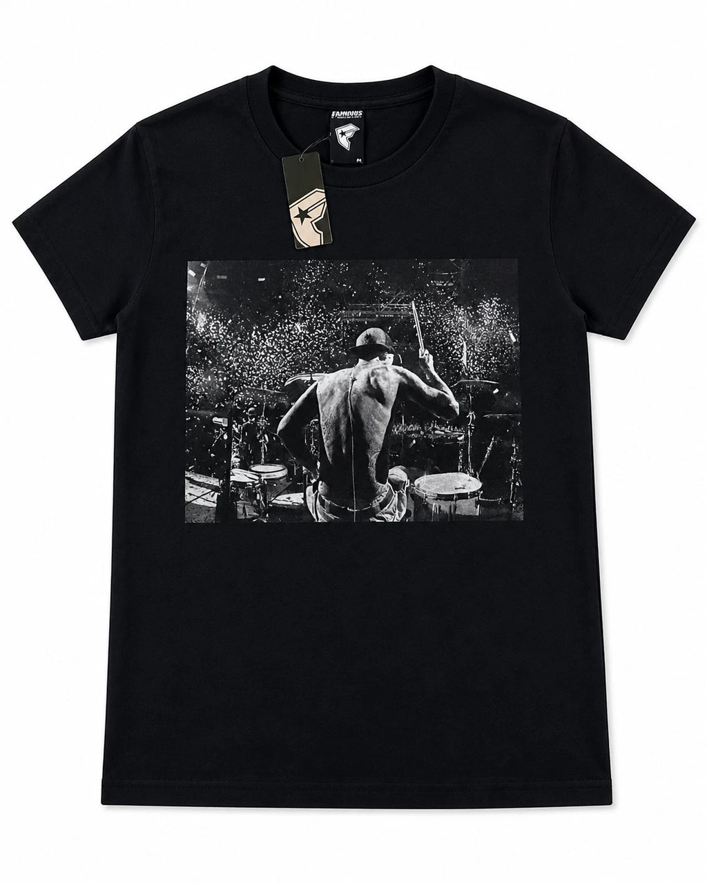 Men’s Black Graphic T-Shirt Drummer Concert Print Streetwear Short Sleeve Tee