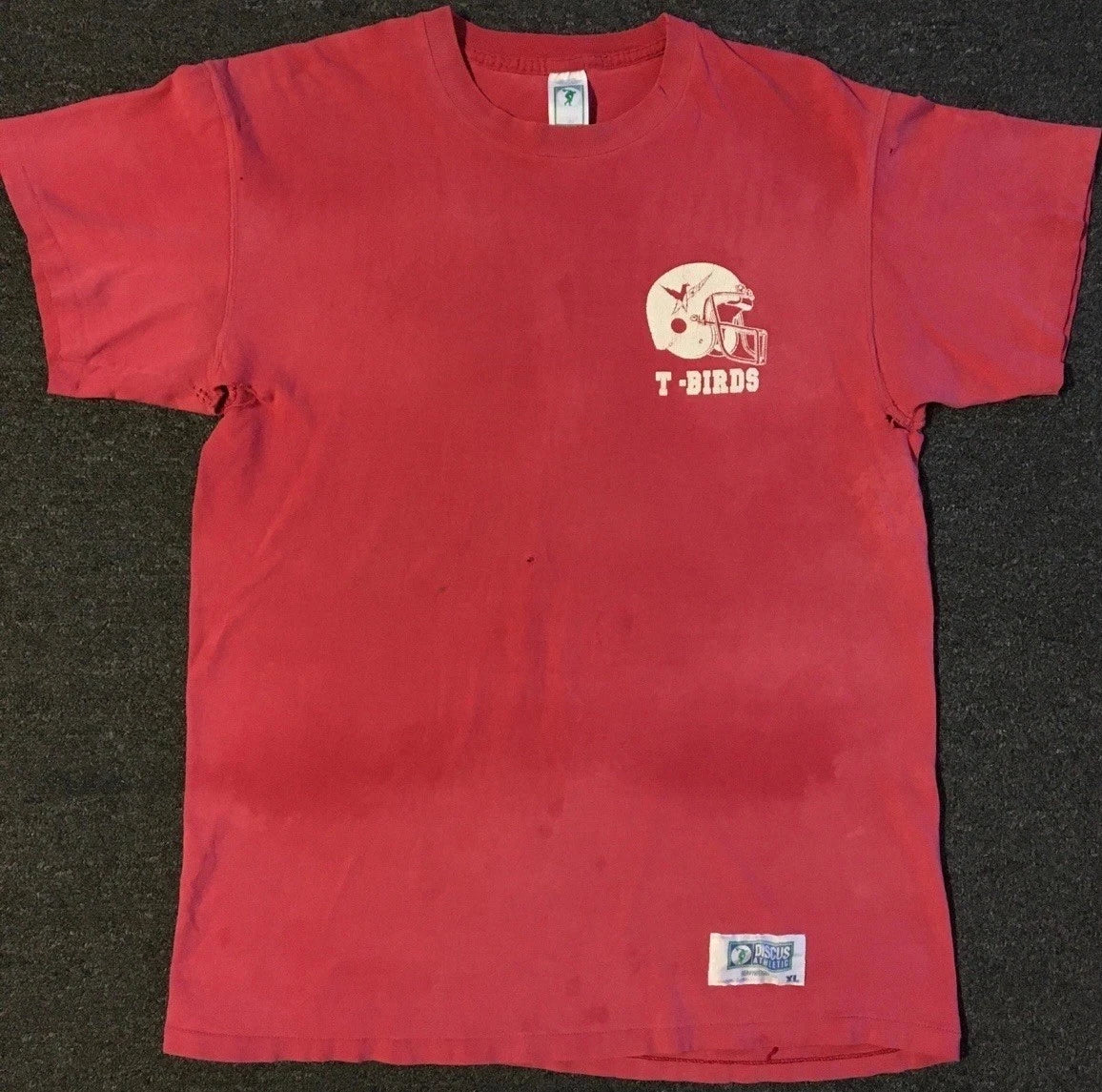 Vtg 90s Thunderbird School Thrashed Faded Shirt XL Football Track PE Grunge 80s