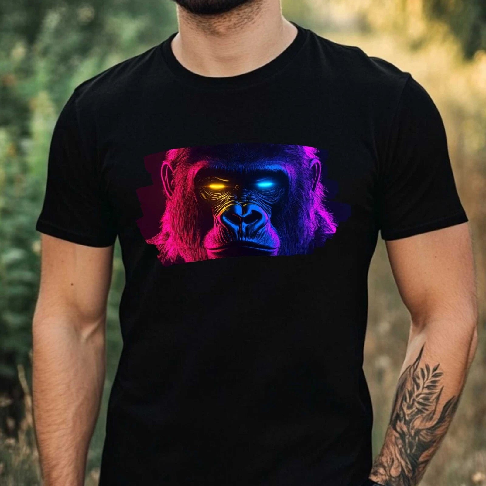 Mens Neon Gorilla Motif Cotton T-Shirt Size XS to 5XL