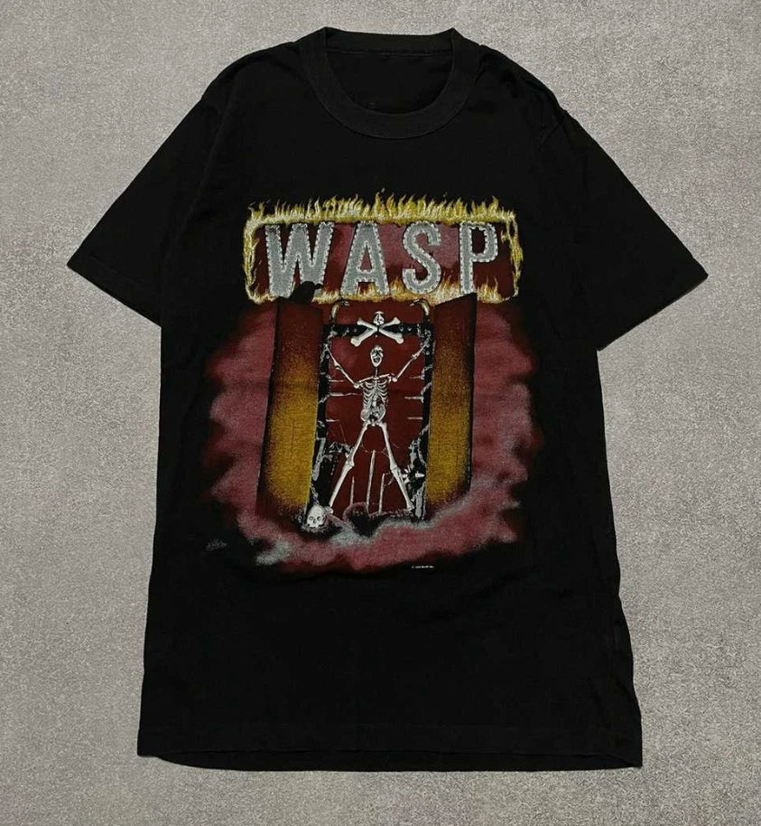 Vintage Vintage 80s Thrashed 1984 WASP Metal Rock Band T-Shirt Black S-5XL