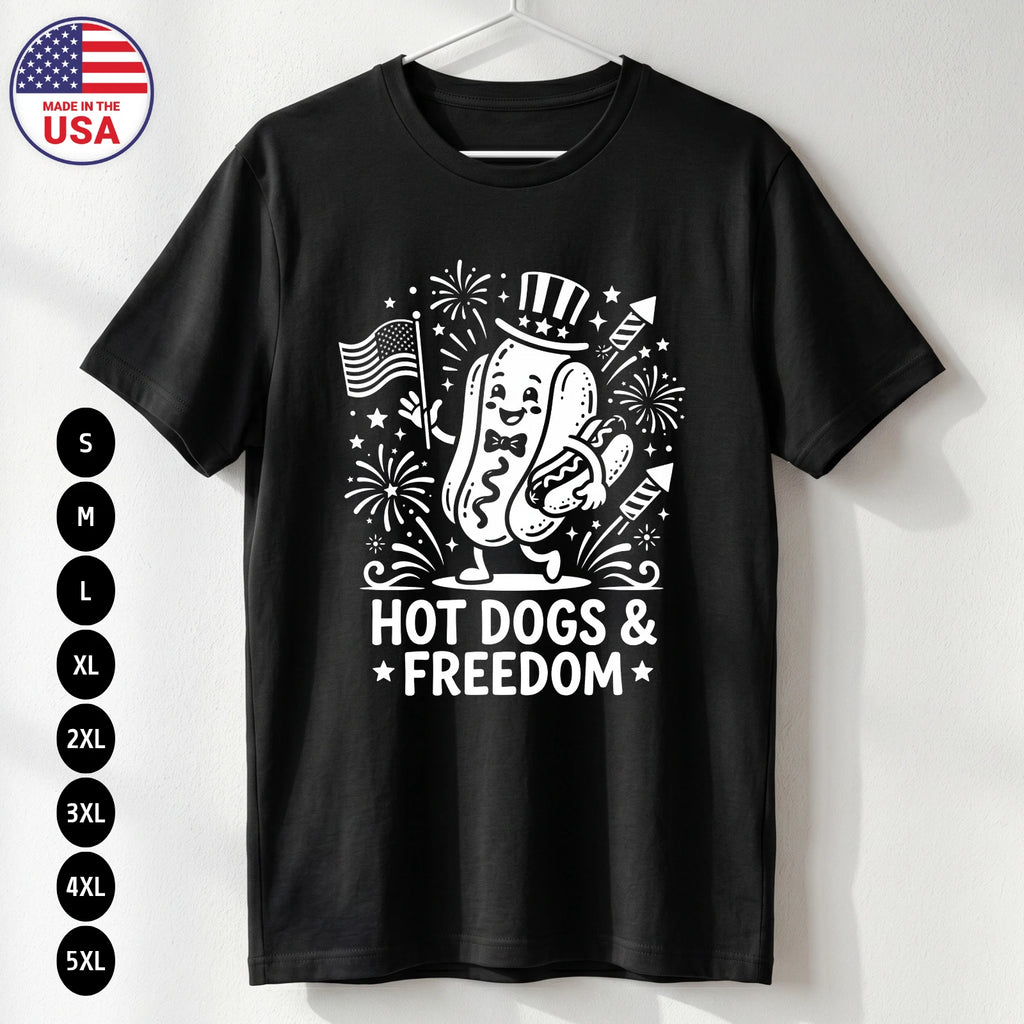 Hot Dogs and Freedom T Shirt Funny 4th of July BBQ Gift S-5XL
