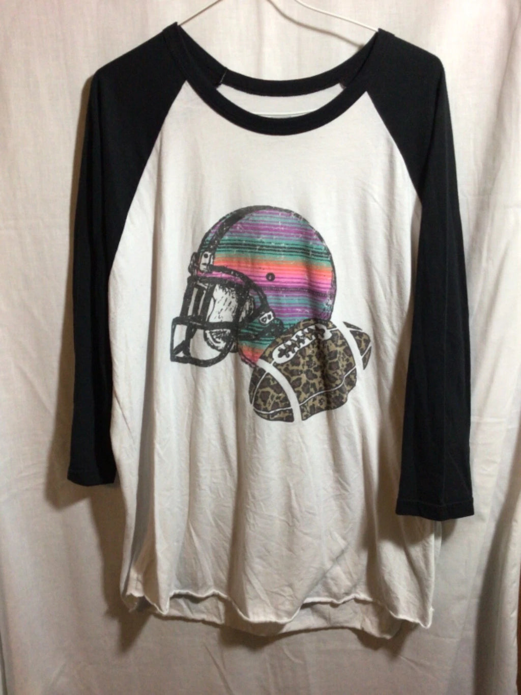 Crazy Train XL White/Black Long Sleeve T Shirt Graphic of Football Helmet/Ball