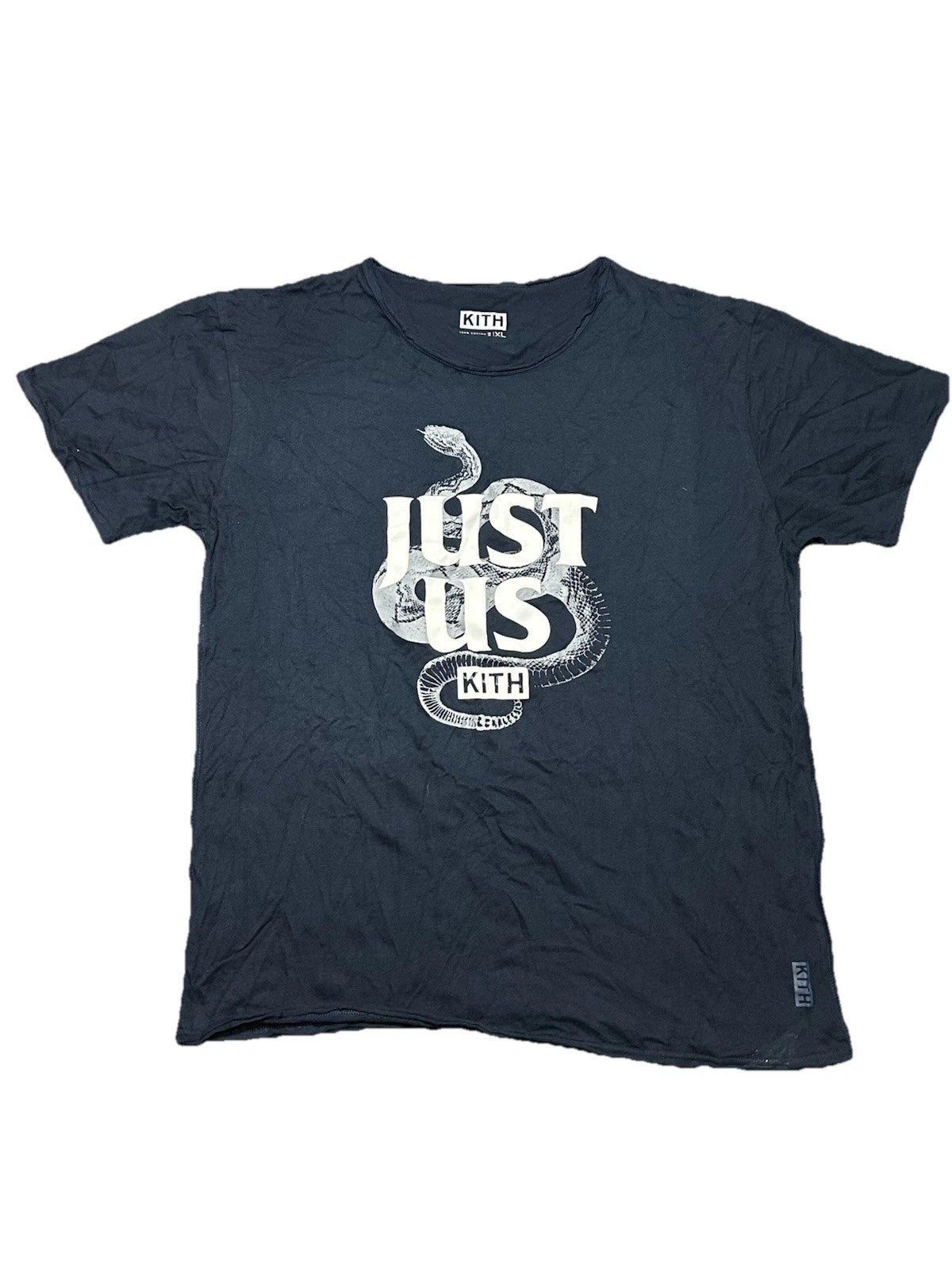 Kith Just Us Snake Distressed T Shirt Size XL Navy Blue Streetwear