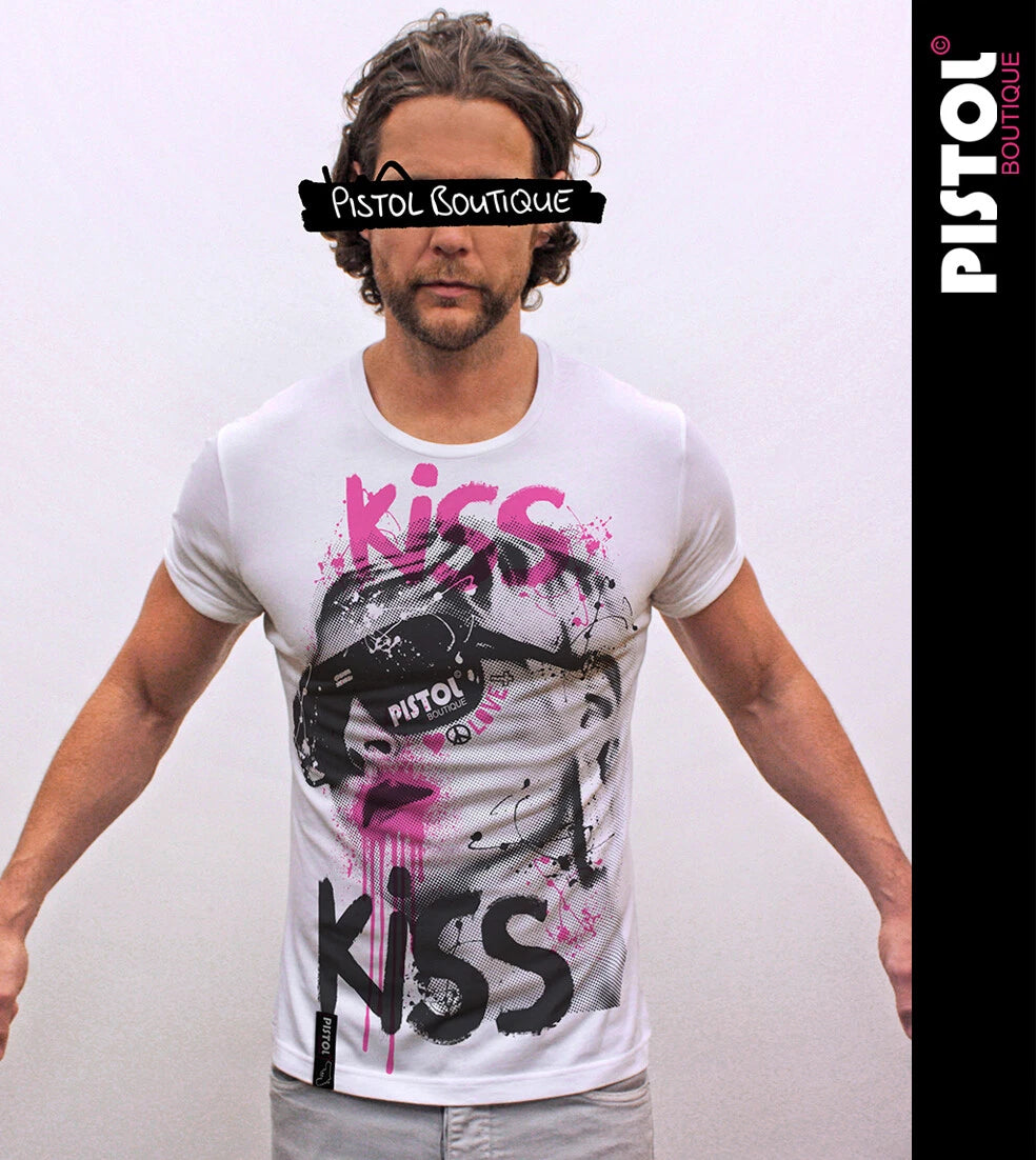 Pistol Boutique Men's White Short Sleeve Round Neck Fitted T-Shirt