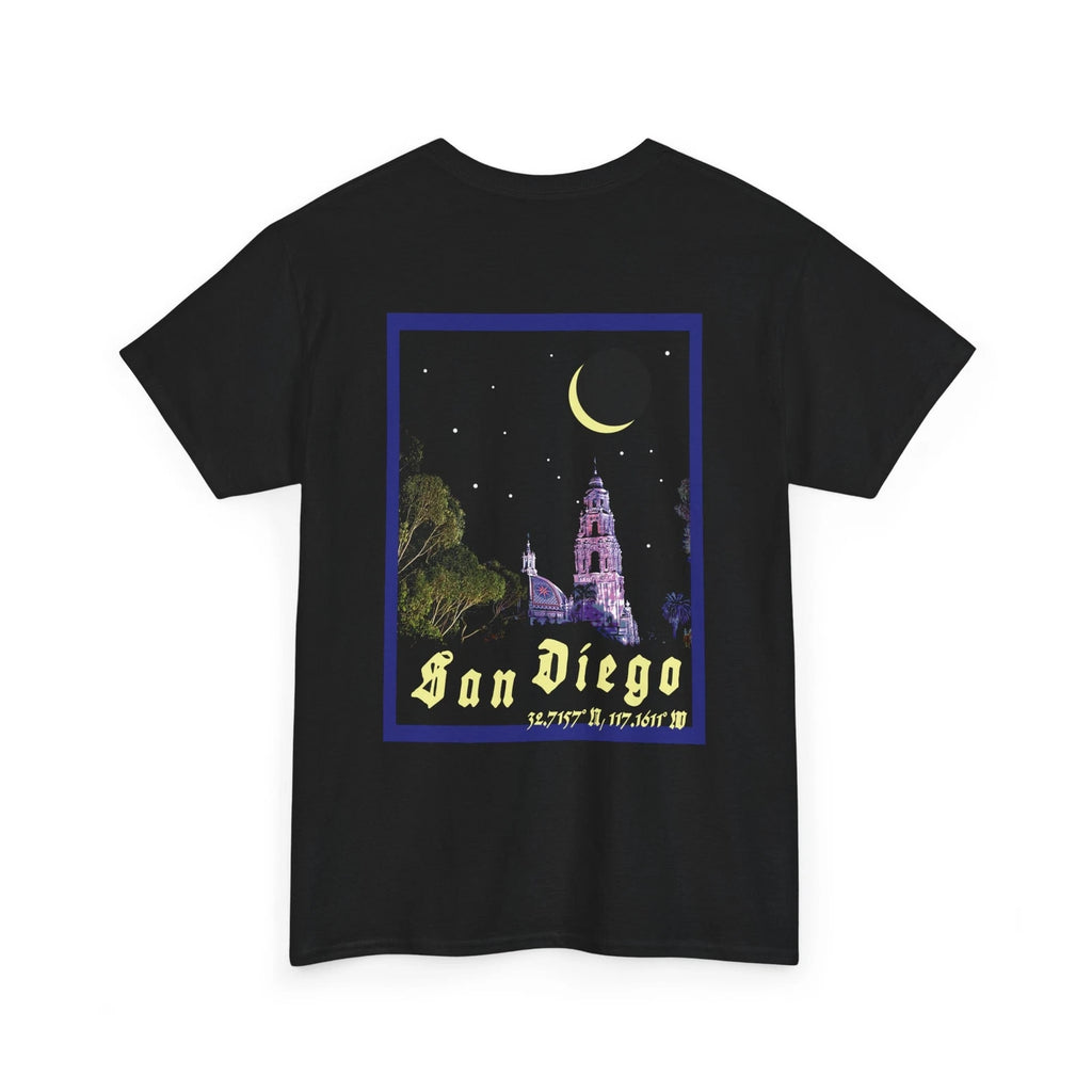 Pop Art Postcard Designer Tee- "San Diego, CA", Unisex, Cotton, Black