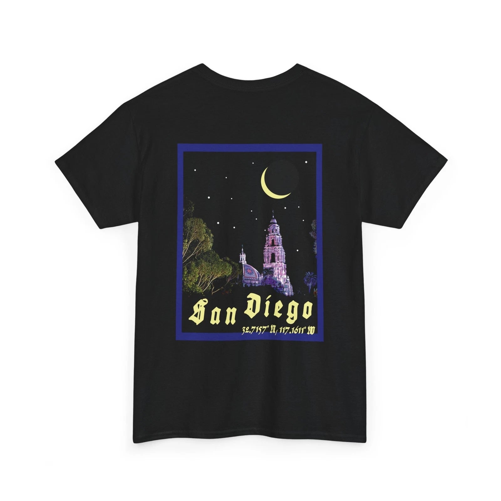 Pop Art Postcard Designer Tee- "San Diego, CA", Unisex, Cotton, Black