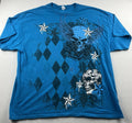 Gildan Heavy Cotton Mens 2XL Blue Skull Wings Star Argyle Graphic T Shirt Y2K