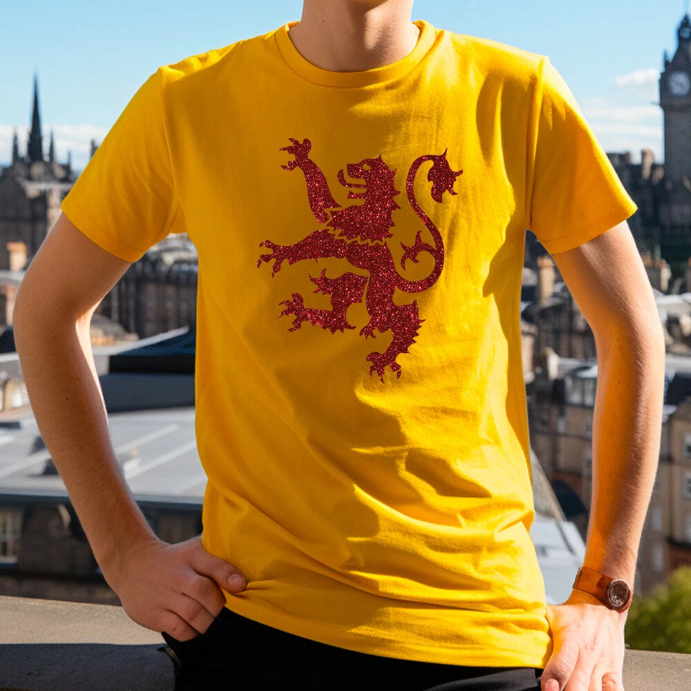 Scottish Flag Red Glitter Lion T Shirt Scotland Football Rugby Scots Gift Top