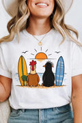 Funny Chicken Penguin Surfing T-Shirt, Beach Sunset Tee, Cute Animal Surf Shirt