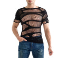 Trendy Men's Hollow Out Mesh T Shirts with Short Sleeves and O Neck Design