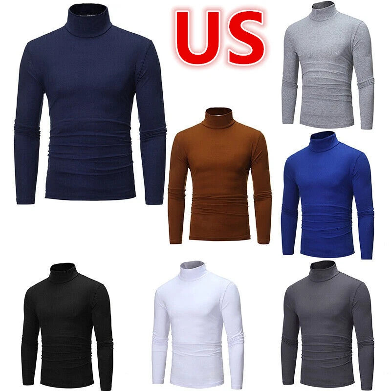 AU Men's Turtleneck T-Shirt Slim Fit Long Sleeve Basic Pullover Base Undershirt