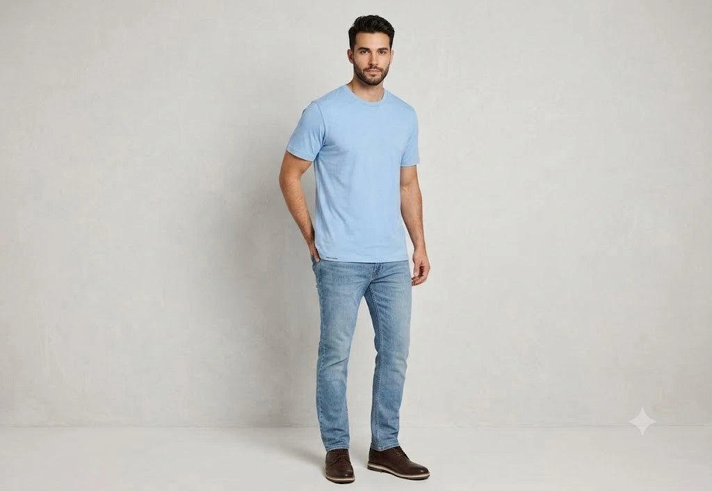 Royal Avalon Mens Bamboo Cotton Blend Crewneck T-Shirt Light Blue Large