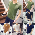 Mens V Neck Tee Daily Wear Party Wear Short Sleeve Solid Color Regular Length
