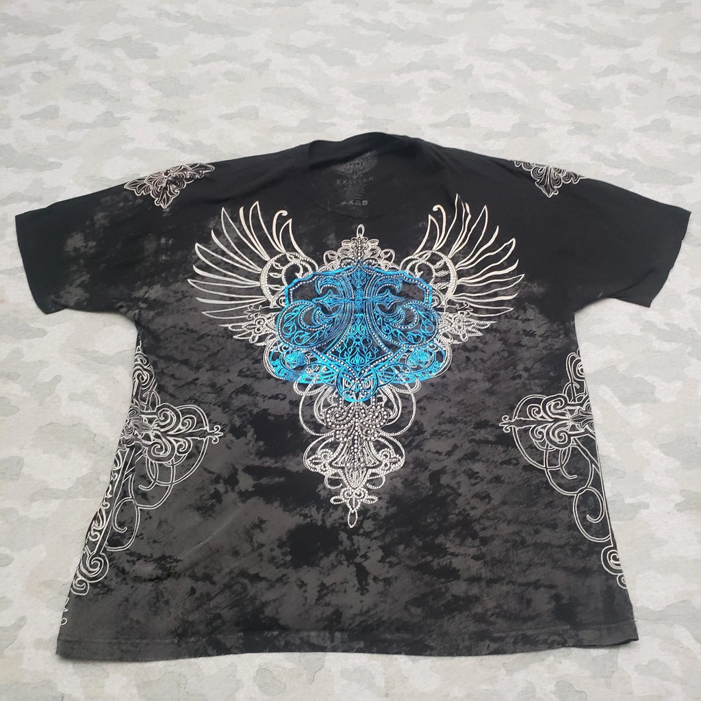 Xzavier Shirt Mens 2XL Black Short Sleeve Grunge AOP