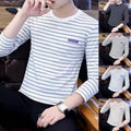 Men's Korean Stripe T-Shirt Long Sleeve Round Neck Casual Slim Fit Top